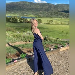 Classic Navy Blue V-Neck Open Back Maxi Dress [Sz. XS]